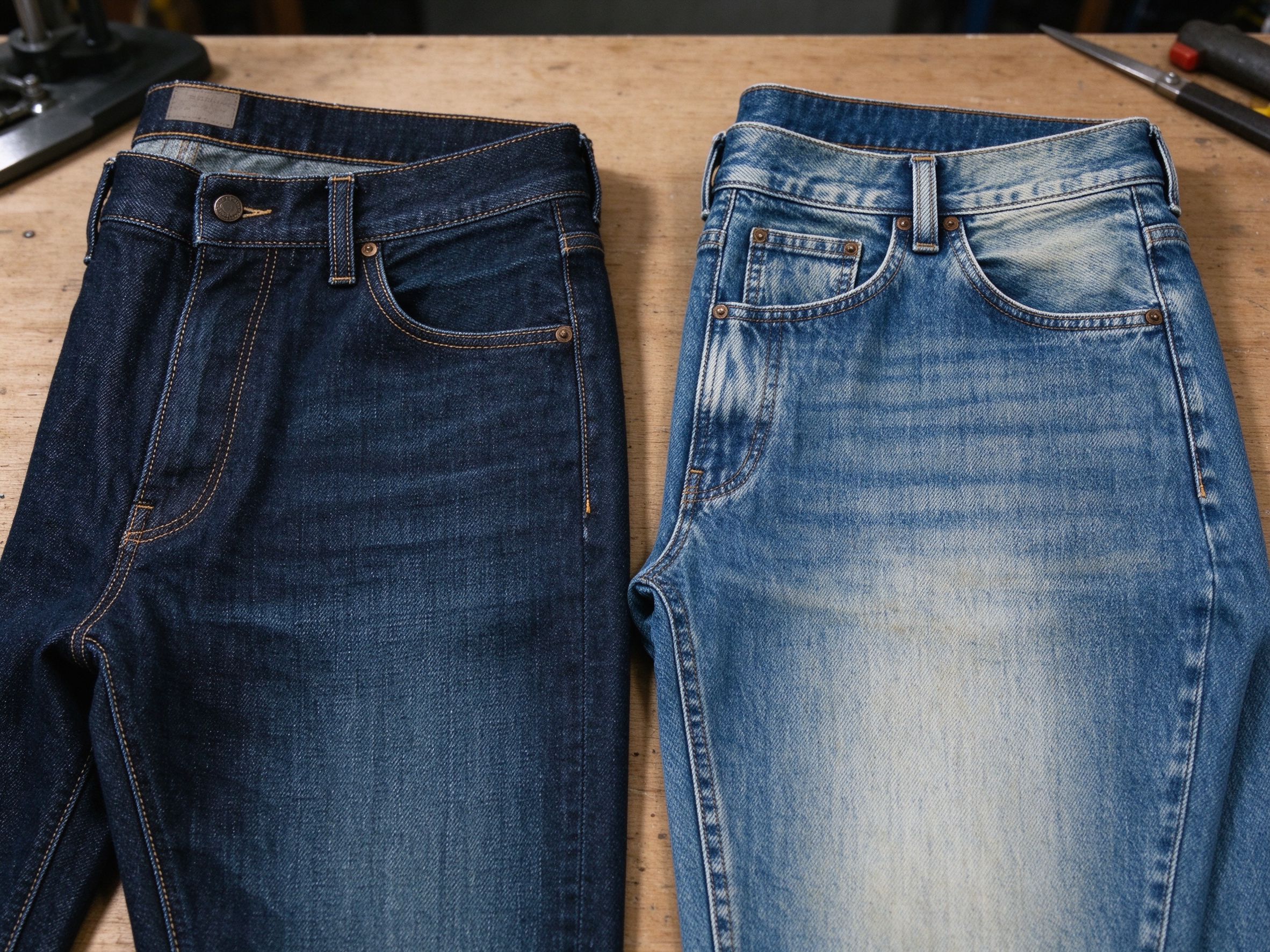 Raw vs stone-washed denim comparison