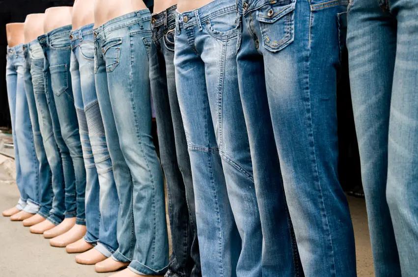A range of finished denim washes displayed side by side